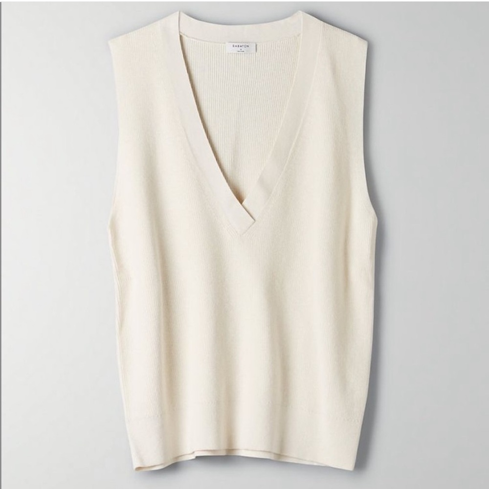 Aritzia Cream Ribbed V-Neck Sleeveless Sweater Vest